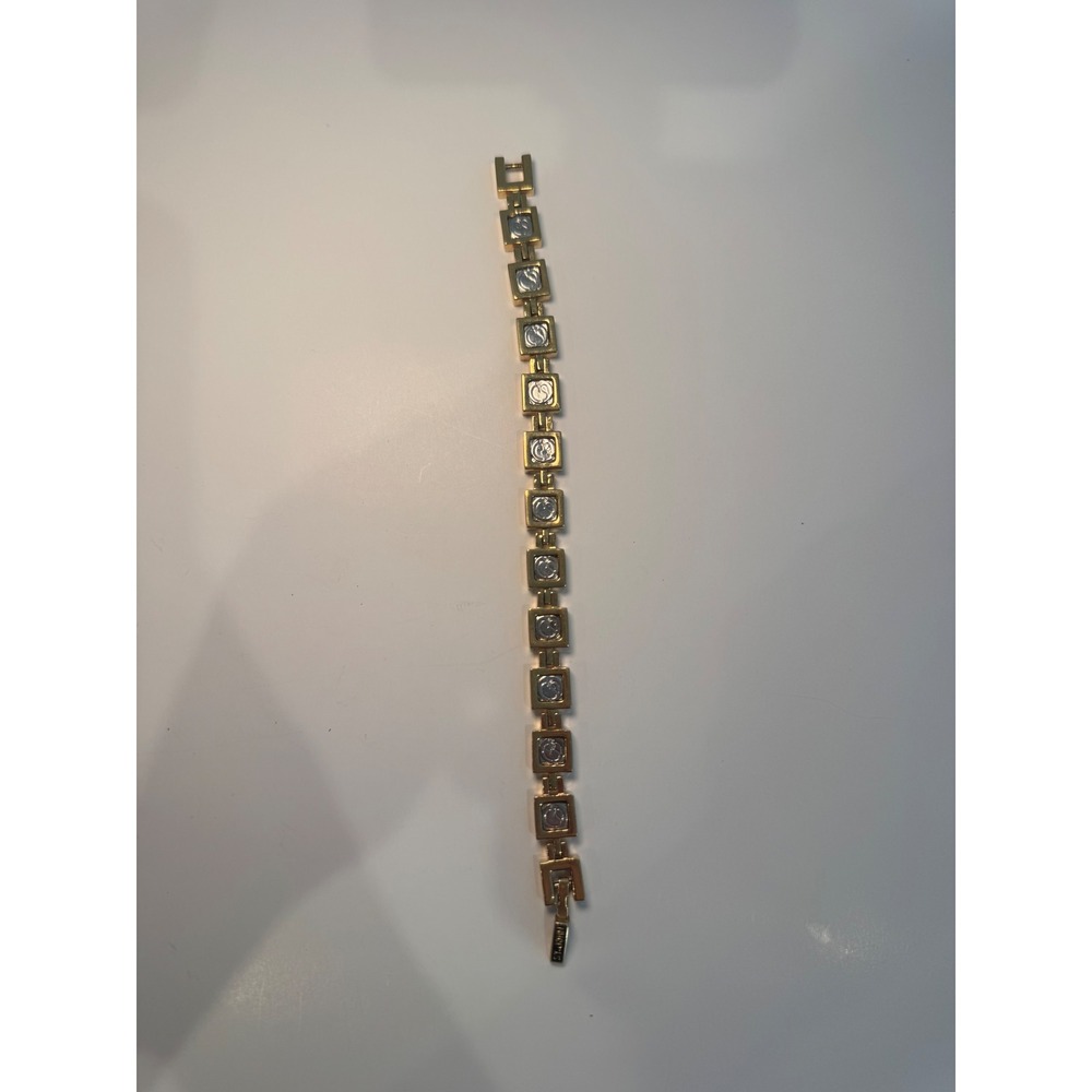 St. John Vintage Two Tone Gold Silver Logo Square Link Bracelet 7 Inch